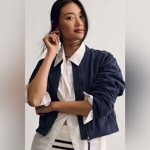 Anthropologie Pilcro Knit Bomber Jacket Navy Blue Size Small